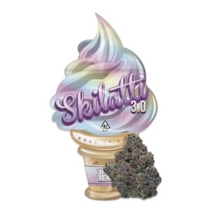 Skillati Strain The Ten Co hybrid THC flower buds in neon greens and oranges