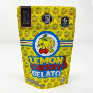 Lemon Cherry Gelato Backpackboyz THC vape cartridge – calming hybrid with citrus cherry flavour